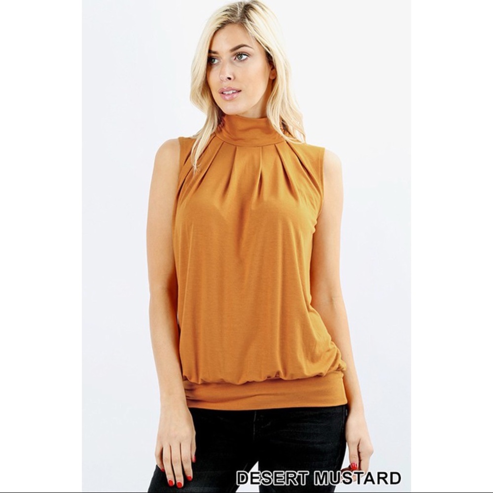 DREW HIGH NECK PLEATED TOP - DESERT